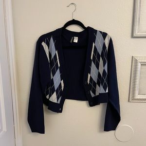 Cropped argyle pattern sweater